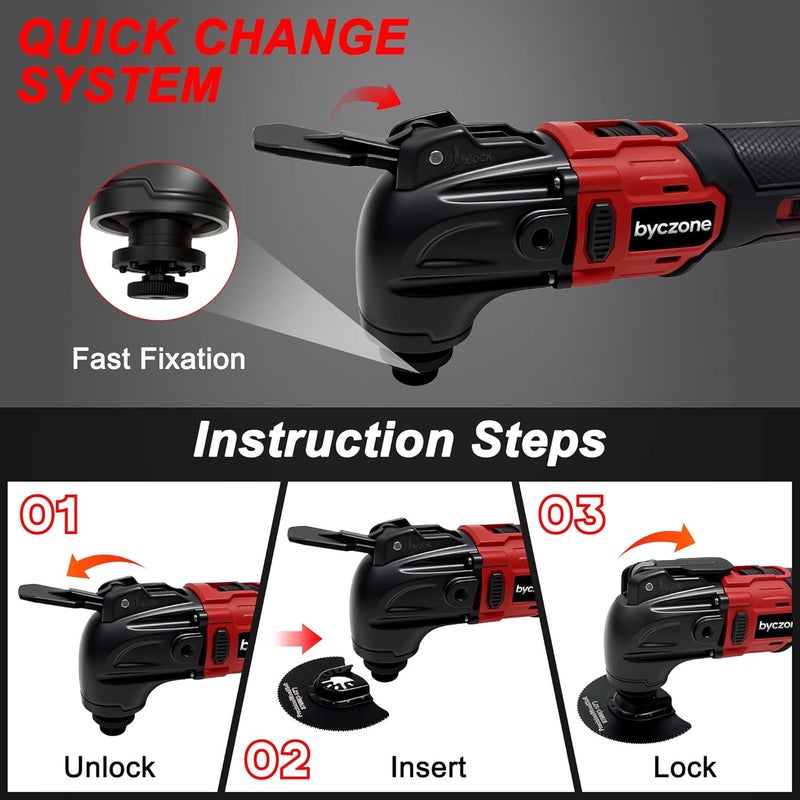 byczone Cordless Oscillating Multitool Compatible with Milwaukee 18V Battery, Tool Only, 6 Speeds 8,500-21,000 RPM, Bulit-in LED Light, 22 Accessories, Oscillating Power Tool for Scraping Cutting Sanding - Image 5